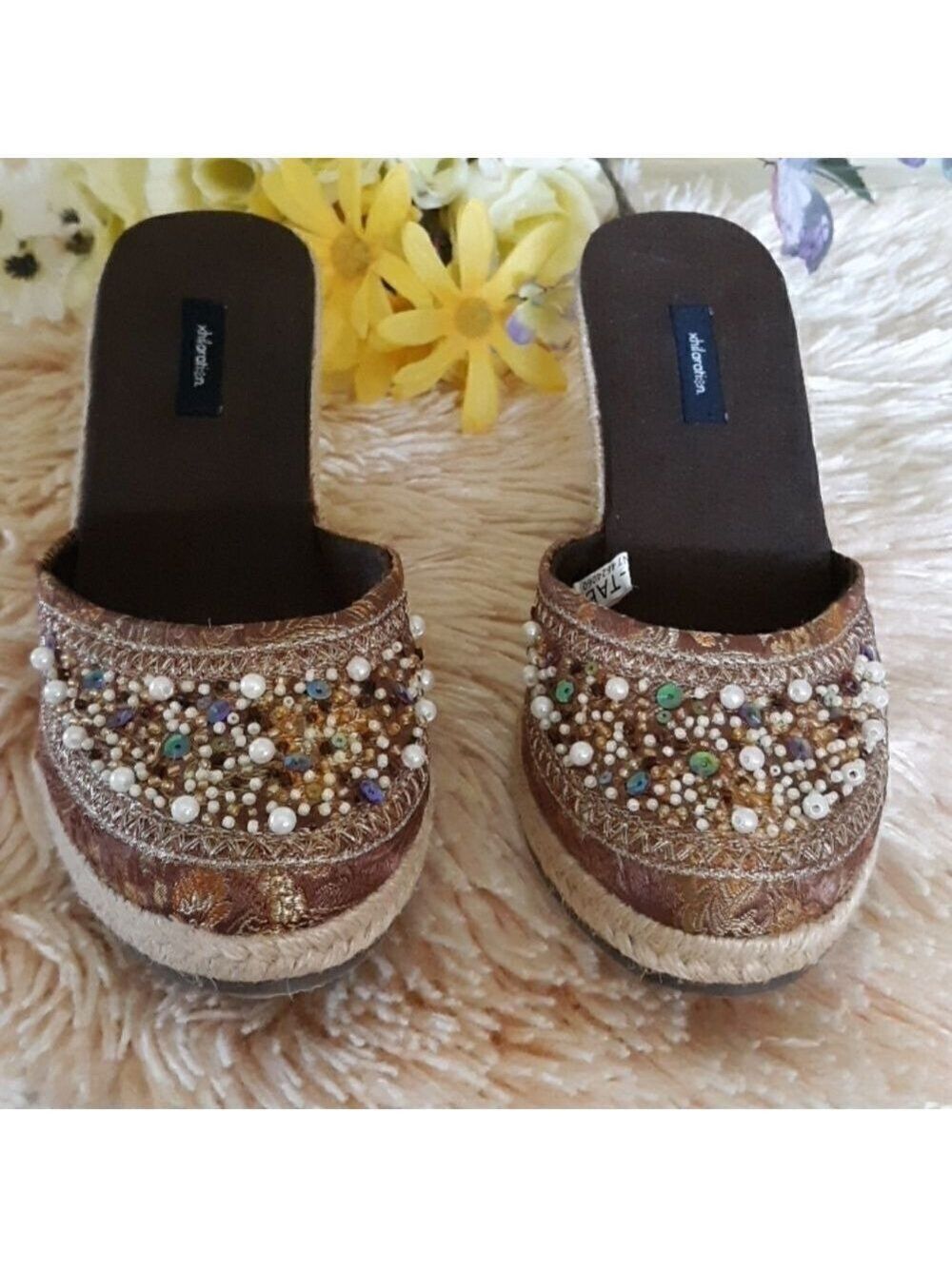 Xhilaration Women  Sequins 3 1/2 Wedge High shoes NWOT Size 6